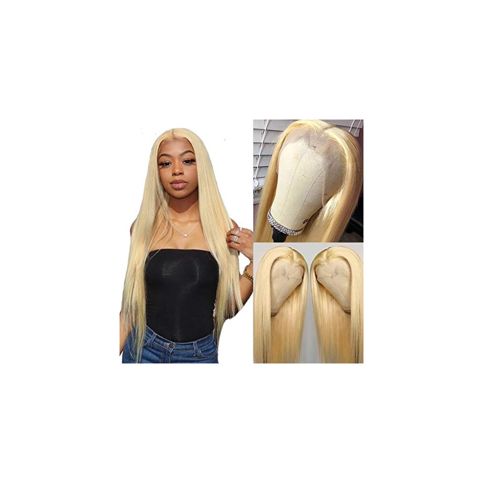 Unisex 22 Inch 613 Blonde Human Hair Lace Front Wig Pre Plucked Bleached Knots Glueless 13X6