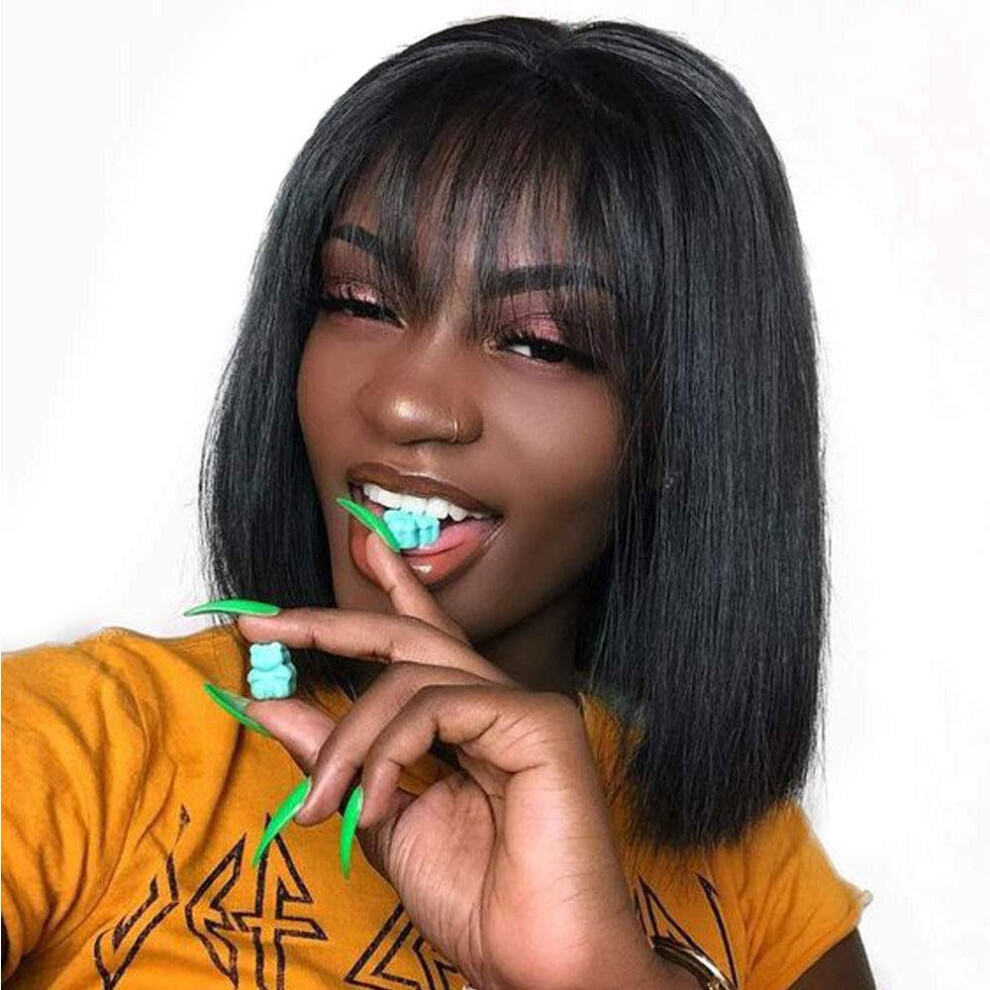 Unisex Straight Lace Front Bob Wig Human Hair 13X4 Pre Plucked Bleached Knots 150 Density Natural Color