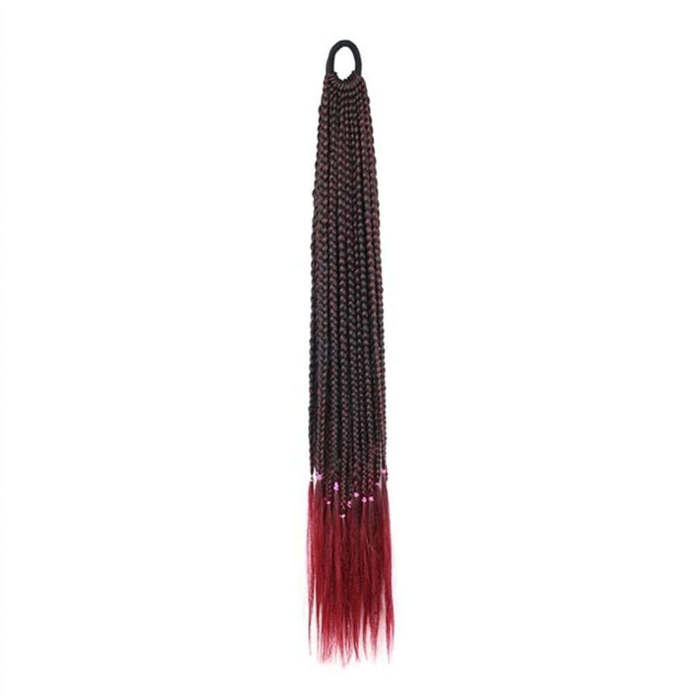 24 Inch Braided Ponytail Extension Synthetic Braided Hair Color 1B530 Rainbow Style with Elastic Band