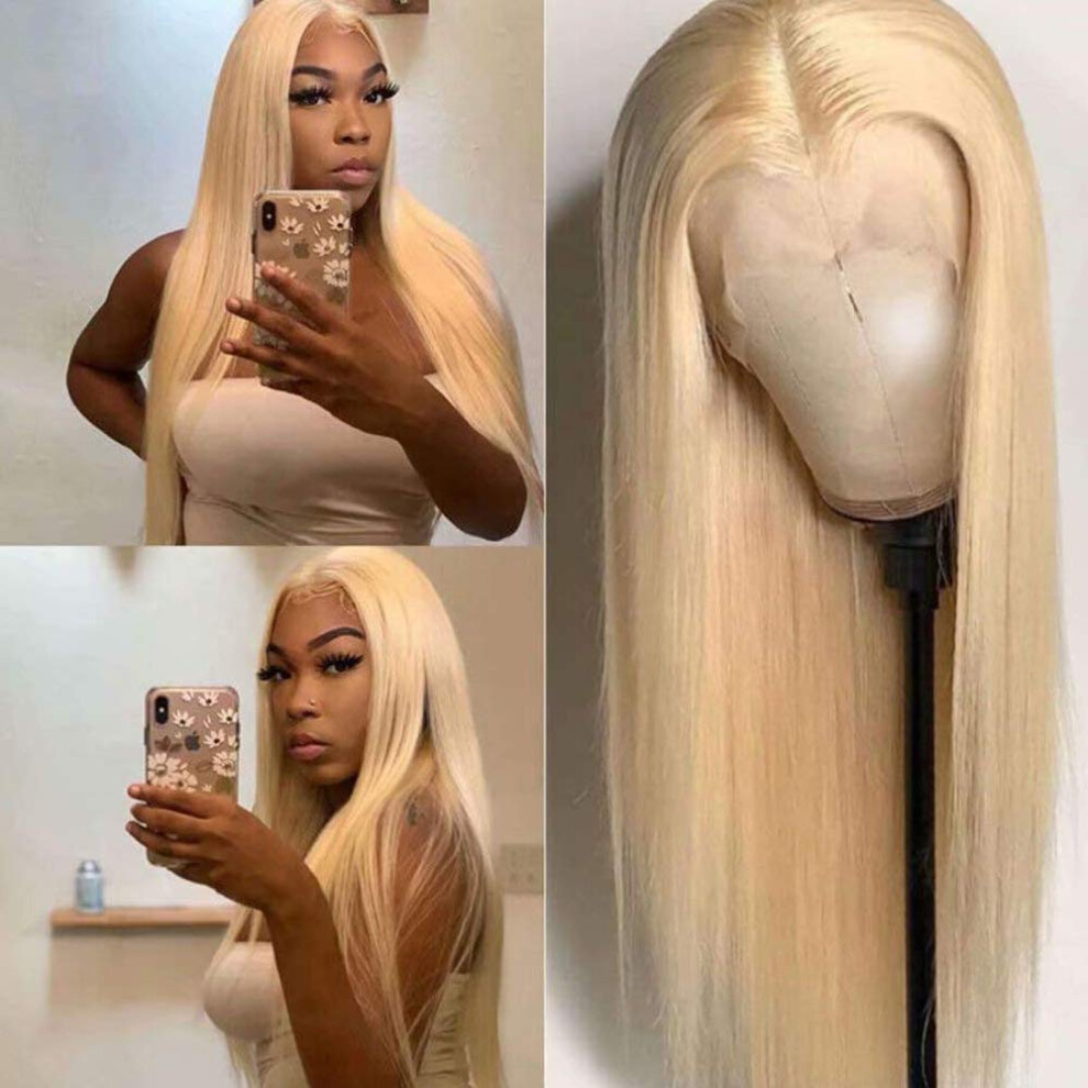Unisex 613 Blonde 13X6 Lace Front Wig Human Hair, 150 Density Brazilian Straight, Pre Plucked Baby Hair