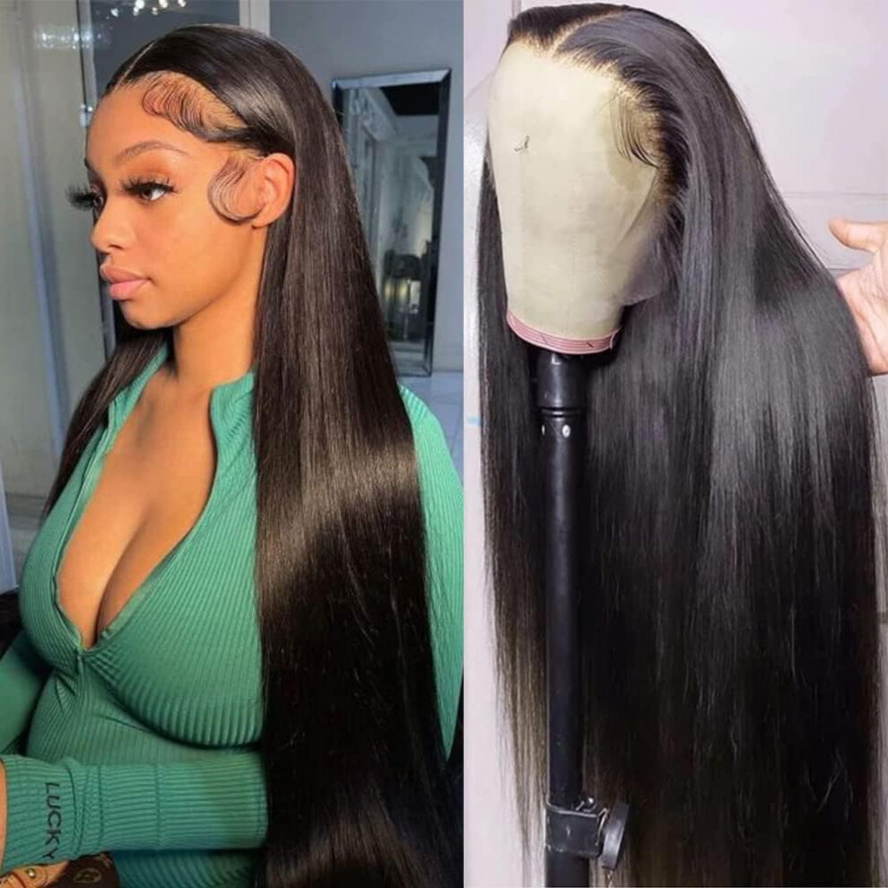 Unisex Human Hair Lace Front Wig 20 Inch Straight Hd Transparent Lace Frontal Pre Plucked 180 Density