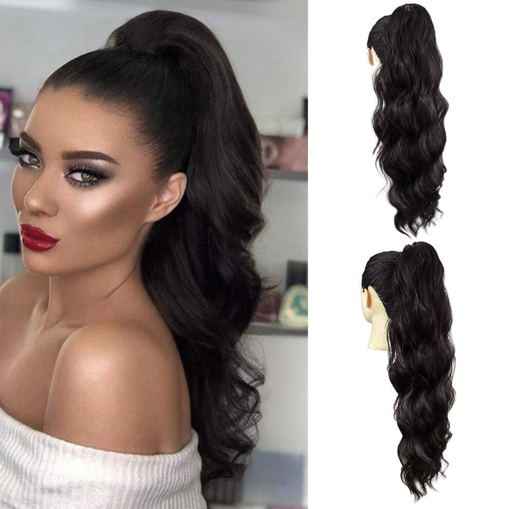 Ponytail Extension 24 Inch Body Wave Synthetic Hairpiece with Clip and Drawstring for Women