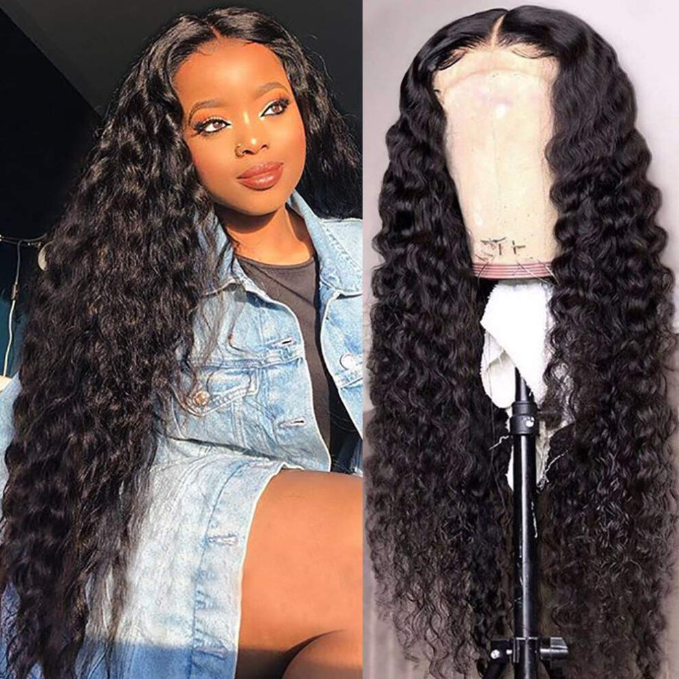 Unisex Black Lace Front Wigs Human Hair Pre Plucked Kinky Curly 13X4 Virgin Hair Wig With Baby Hair For Women 26 Inch