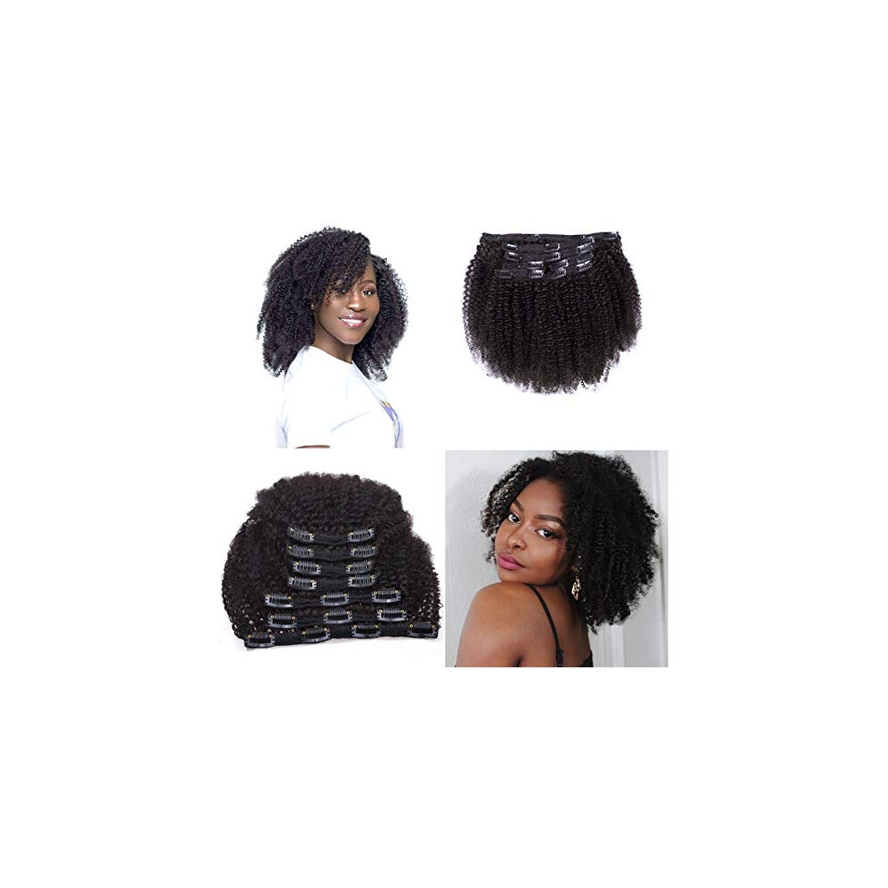 Unisex Afro Kinky Curly Clip In Hair Extensions Brazilian Virgin Human Hair 4C Texture 8Pcs Set