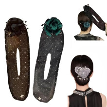 Hand Embroidered Flower Hair Bun Maker for Thick Hair, Quick Elegant Updo Styling Tool, 6 Colors
