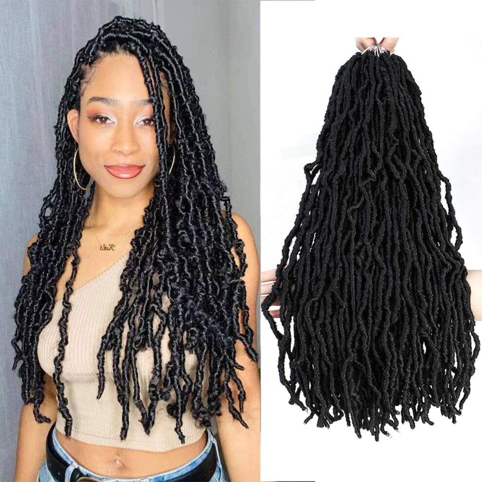 Unisex Black Crochet Hair Extensions 18 Inch Goddess Faux Locs Prelooped Braids Natural Wavy For Women 6 Packs