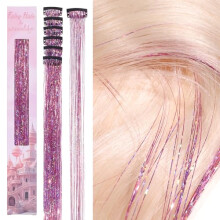 WENNALIFE Pink Hair Tinsel Clip In Extensions 6 Strands for Festival Sparkly Highlights Reusable