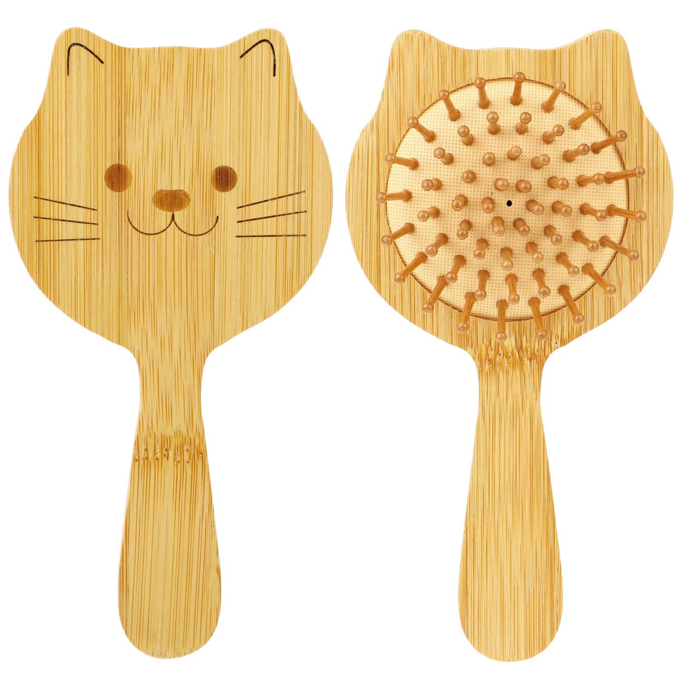 Bamboo Paddle Hair Brush for Gentle Detangling and Scalp Massage, Compact Natural Wooden Design