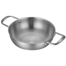 Stainless Steel Paella Pan 28CM with Double Handles, Flat Bottom Saucepan for Stovetop and Oven Cooking