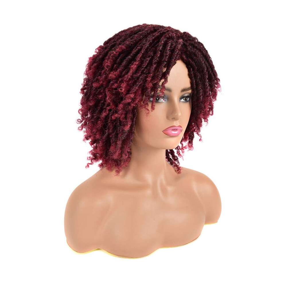 Unisex Short Dreadlock Wig For Women Synthetic Curly Faux Locs Twist Braids 8 Inch 1B/99J Color