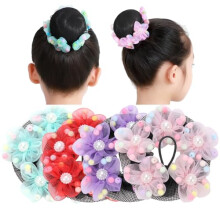 Floral Ballet Bun Cover Set with Beads, Elastic Hair Net for Dancers, Mixed Color Pack