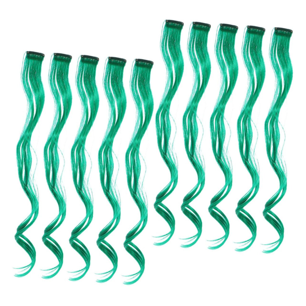 Green Curly Clip In Hair Extensions for Women 10pcs Vibrant Green Hairpieces for Parties and Cosplay