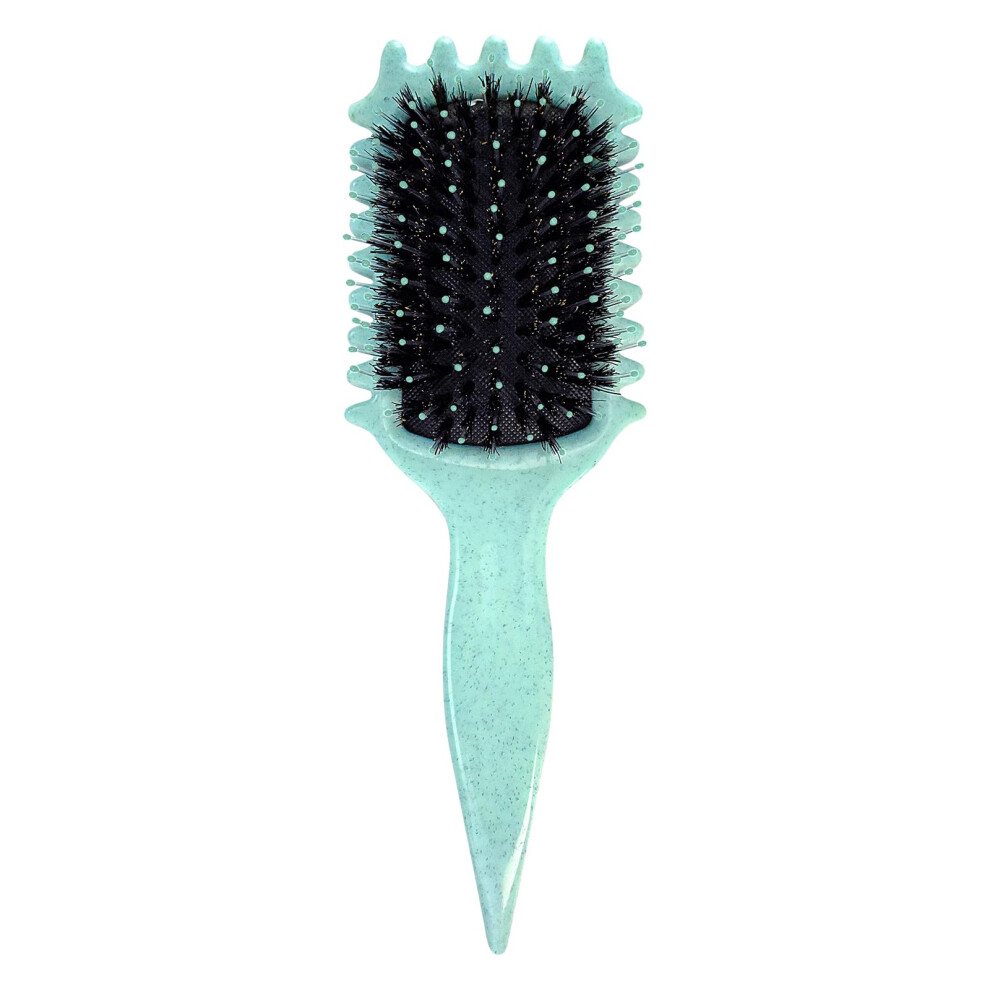 Green Curl Defining Boar Bristle Brush For Curly And Wavy Hair, Effortless Detangling, Compact Design