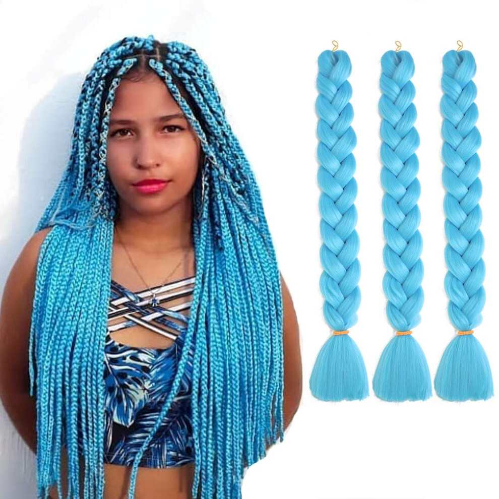 3 Packs Jumbo Braiding Hair Extensions Light Blue Synthetic Heat Tolerant Fiber for Box Braids