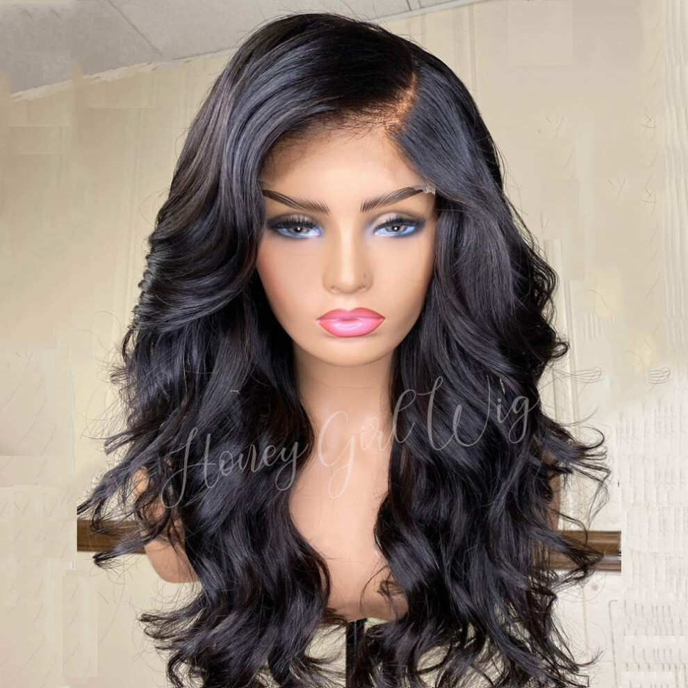 Unisex Human Hair Lace Front Wig Brazilian Body Wave Pre Plucked Glueless Bleached Knots 20 Inch