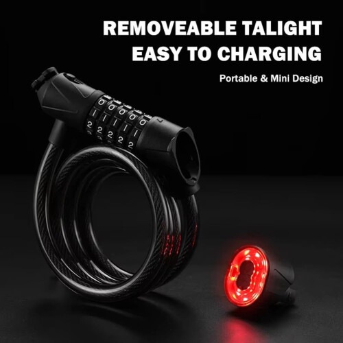 Bike Lock with 5Digit Security Code, Steel Cable, Rear Light, AntiTheft for Road Bicycles Green 1