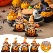 Venkovní podzimní dekorace Donemore Zahradní trpaslíci se světly, pryskyřičné sošky na verandu, Halloween a Den díkůvzdání, vhodné pro