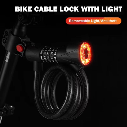 Bike Lock with Taillight 5Digit Security Code AntiTheft Steel Cable for Road Bikes Yellow 2