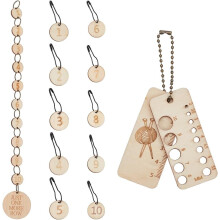 Knitting Tools Kit with 2 Round Wood Locking Stitch Markers, Crochet Hook, Ruler & Gauge - BurlyWood 12~115x9.5~34.5x1~3mm