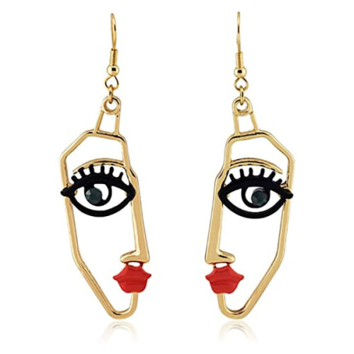 Women's Face Statement Drop Earrings Gold