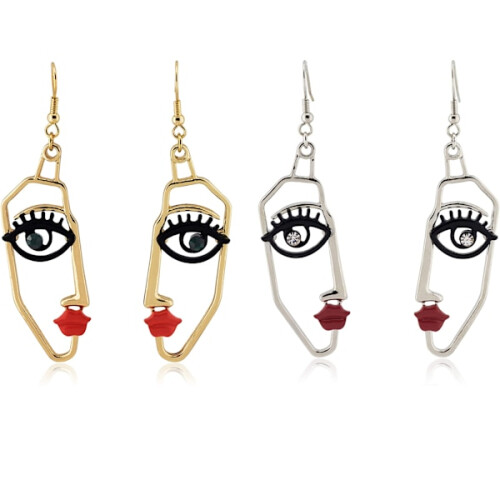 Women's Face Statement Drop Earrings Gold 2