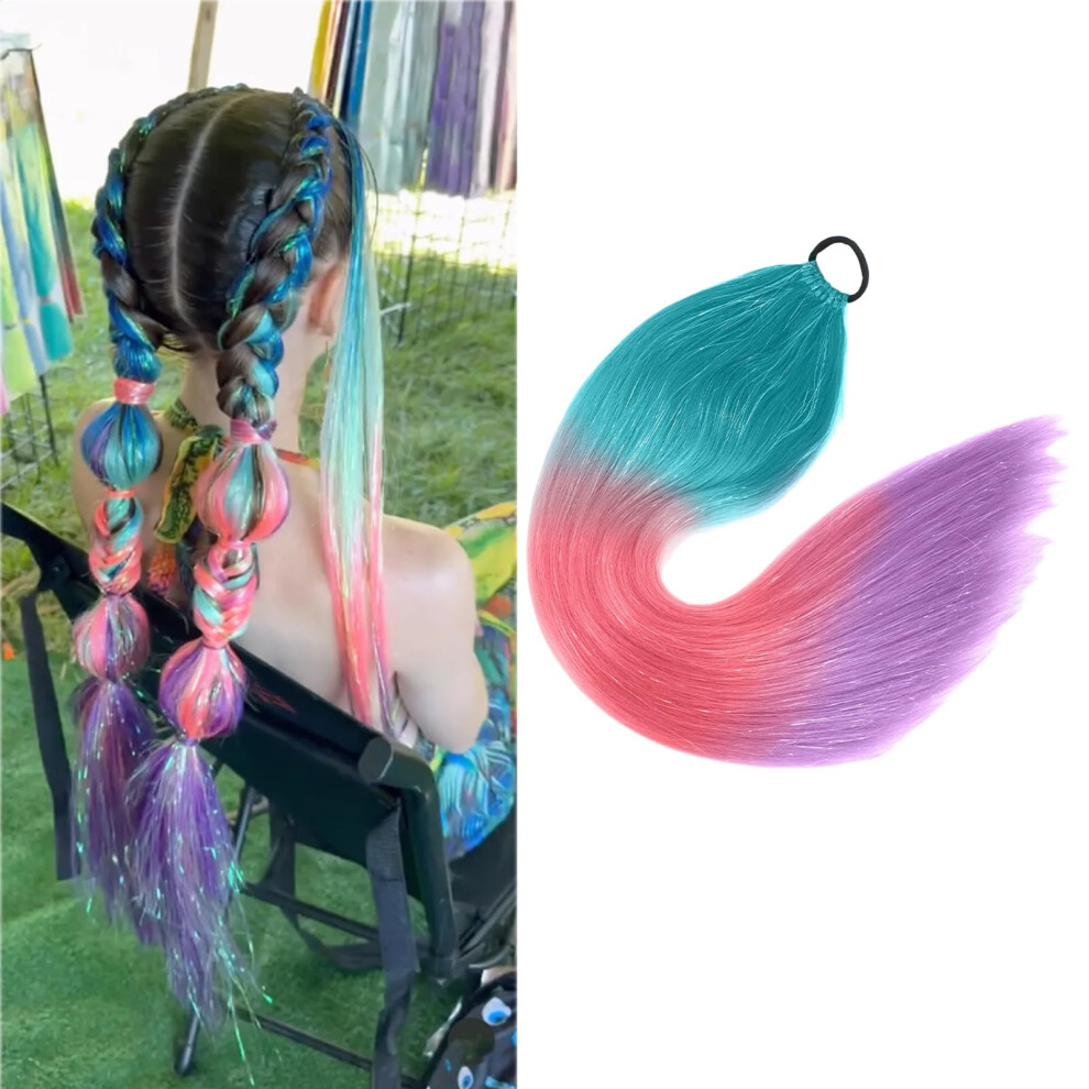 Unisex Braiding Hair Extensions 26 Inch Ombre Tinsel Jumbo Synthetic Braids Mermaid Ponytail For Cosplay