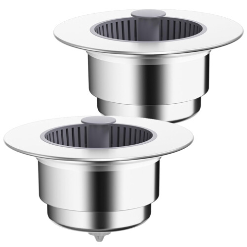 2 Pack 3 in 1 Kitchen Sink Strainer Stopper, AntiClog Basket, LeakProof Odor Blocking Plug (ABS)