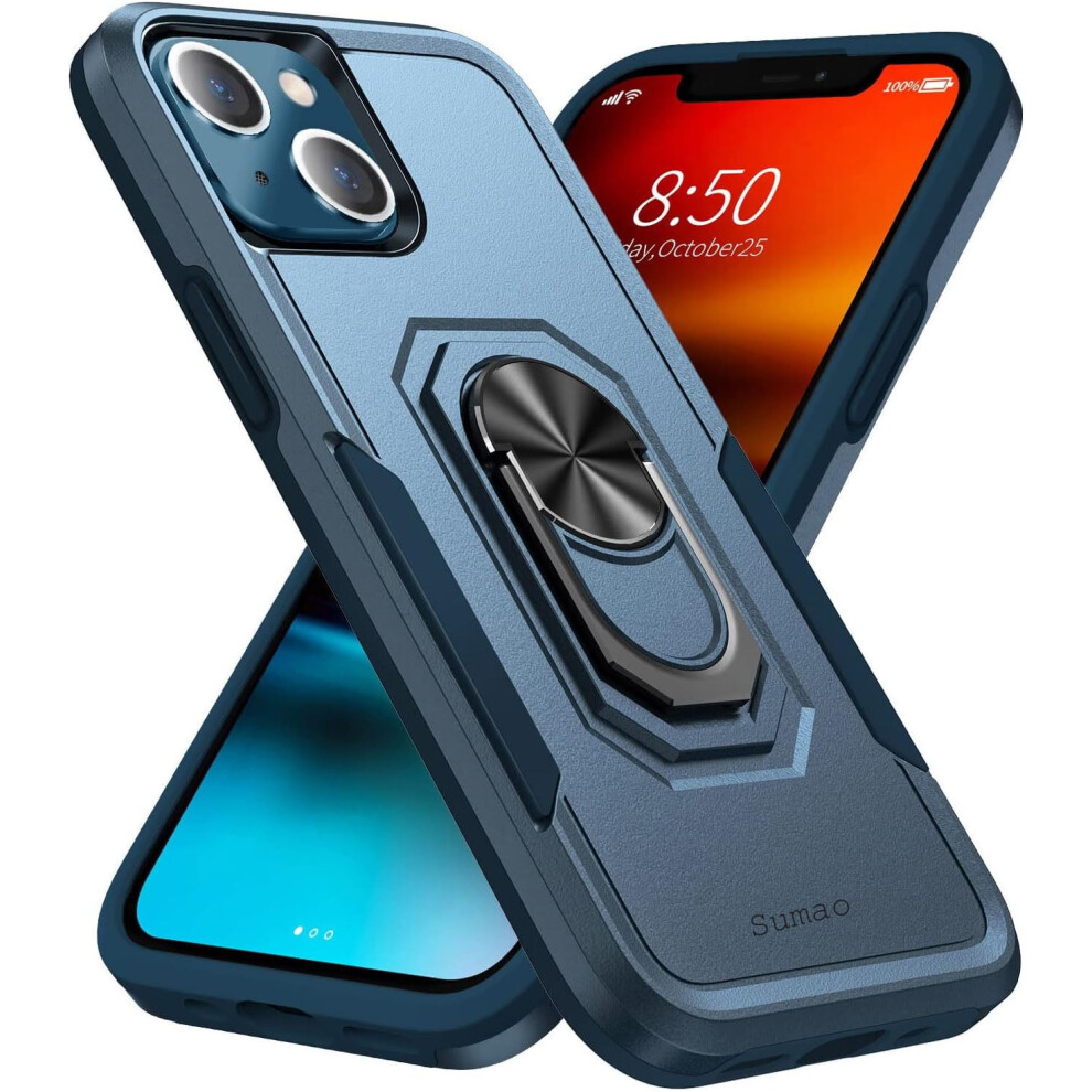 Sumao For Compatible With Iphone 13 Case With Ring,Military Grade Shockproof Liquid Silicone Slim Phone Case-Dark Blue 9175034976025