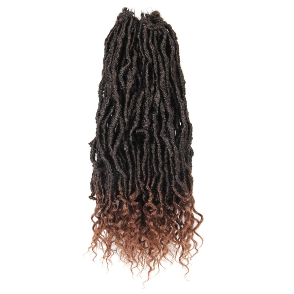 Unisex Brown 18 Inch Goddess Faux Locs Crochet Hair Extensions, Precurled Soft Locs With Curly Ends, Ombre Light T30, 6 Packs