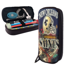 Saints Football Leather Pencil Case Boys Girls Large Capacity Pencil Case School Supplies Gift Cute Zipper Pencil Case Soft Pencil Storage Bag