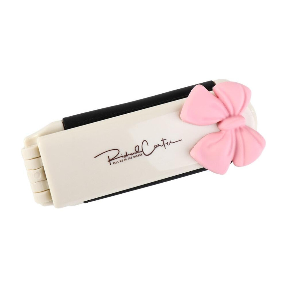 Pink Folding Hair Brush With Mirror Bow, Compact Travel Comb With Gentle Scalp Massage And Popup Bristles