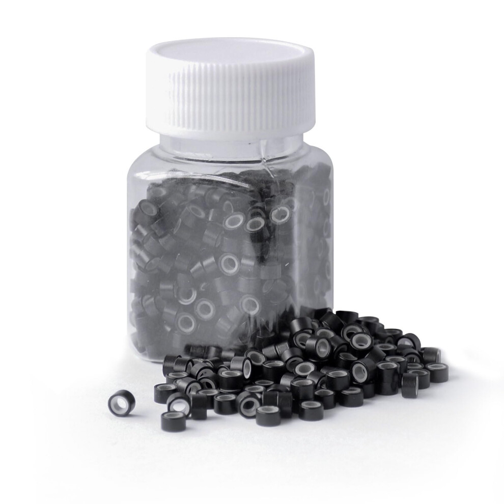 Unisex Black 500Pcs Silicone Lined Micro Rings For Hair Extensions, Durable Grip Beads Bulk Pack