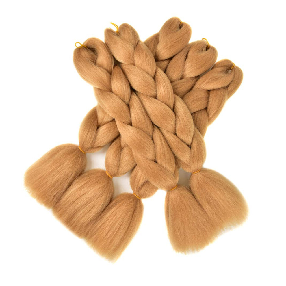 Jumbo Braiding Hair Extensions 24 Inch Ombre Golden 27# Easy Crochet Install Synthetic Fiber 5Pcs