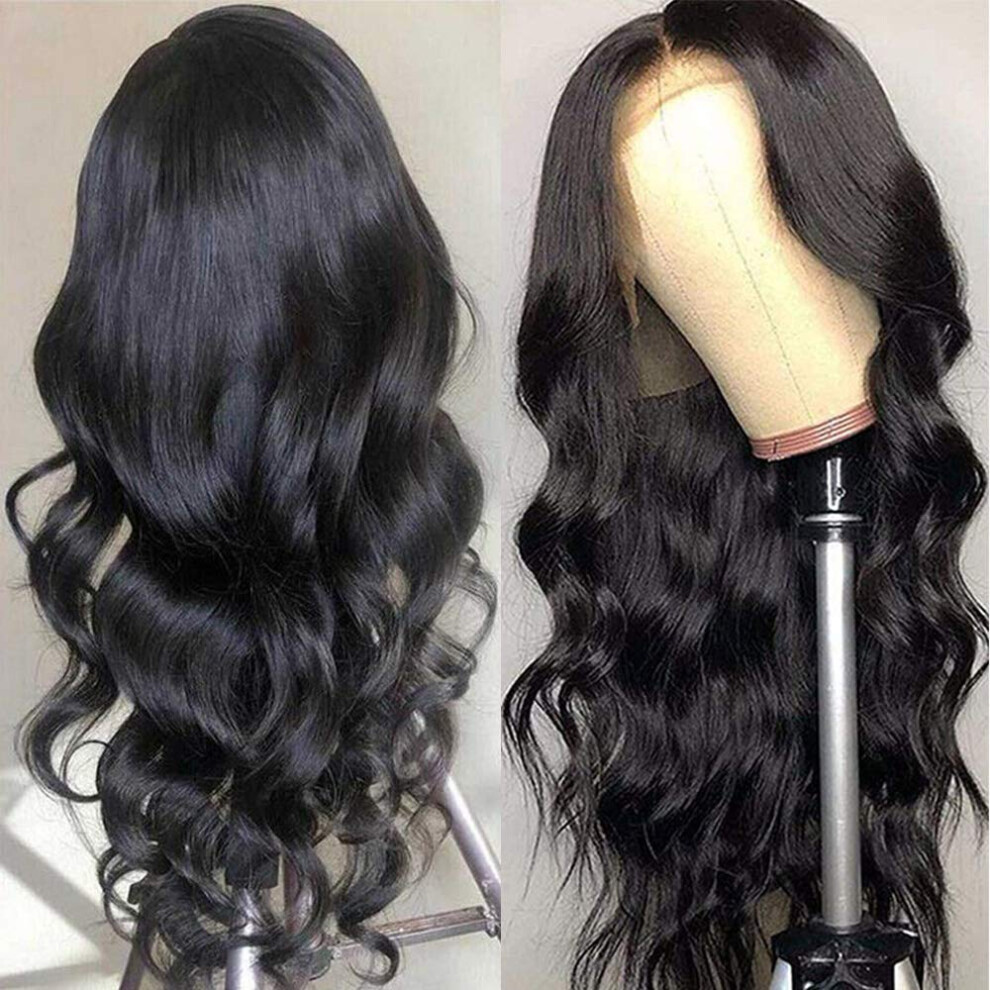 Unisex Brazilian Human Hair Lace Front Wig Short Body Wave Glueless Preplucked Natural Hairline Brunette