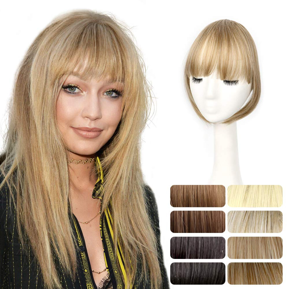 Unisex Clip In Bangs Synthetic Hair Fringe With Long Temples Strawberry Blonde Mix Bleach Blonde