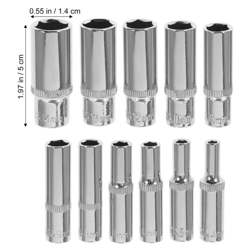 1Set Steel1/4Socket Assortment4-14mm Hexagonal Socket For Ratchet Wrench 1