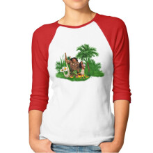 Maglietta da baseball da donna Moana con maniche raglan, in cotone, classica girocollo, taglia XL.