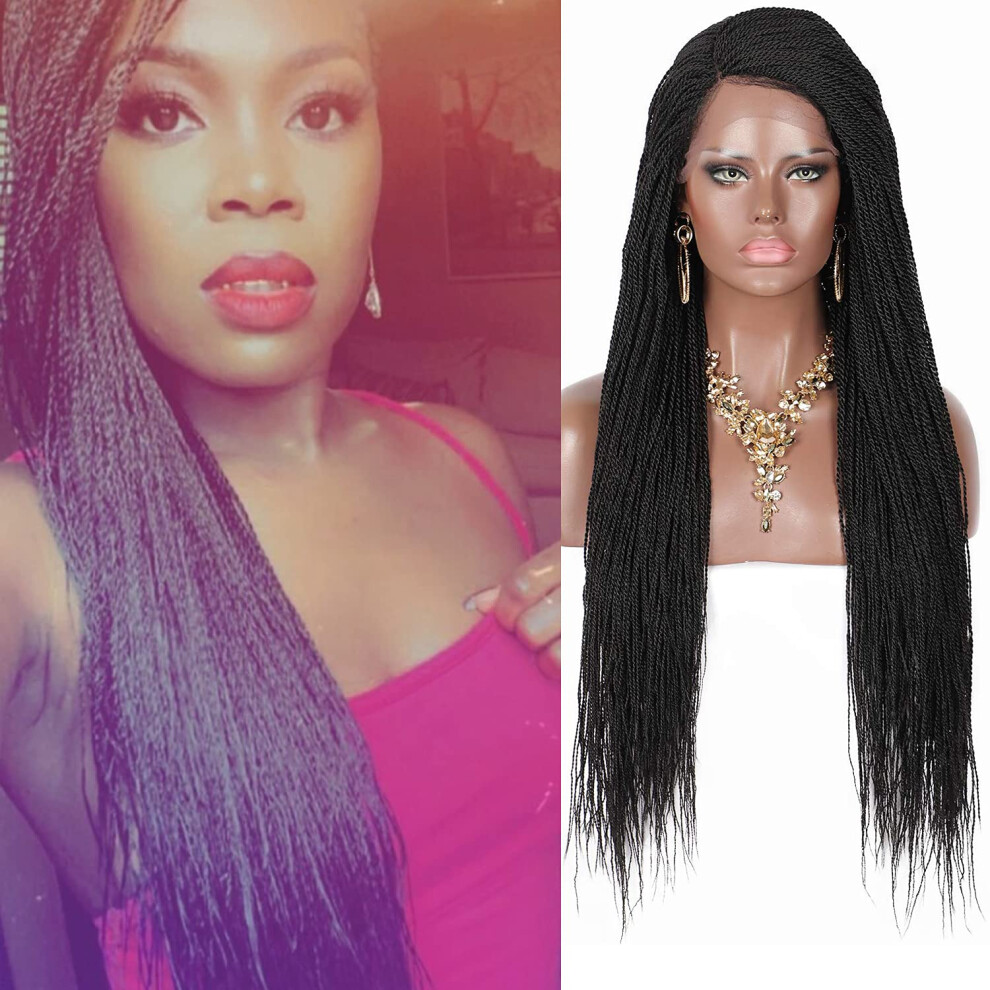 Lace Front Braided Wig 29 Inch Handbraided Million Twists with Baby Hair Synthetic Senegalese Style