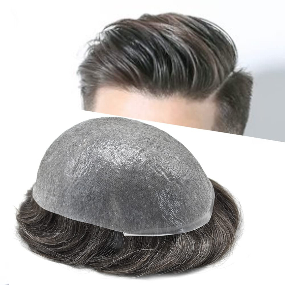 Unisex Grey Men's Hair Toupee 8X10 Remy Human Hairpiece Thin Skin Vloop With Invisible Hairline