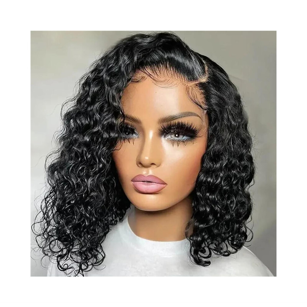 Short Curly Lace Front Human Hair Wig 13x4 Deep Wave Remy Hair PrePlucked for Women 8 Inches