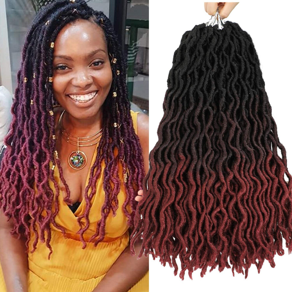 Unisex Goddess Faux Locs Crochet Hair Extensions 18 Inch Ombre Wavy Prelooped Braiding Hair For Women