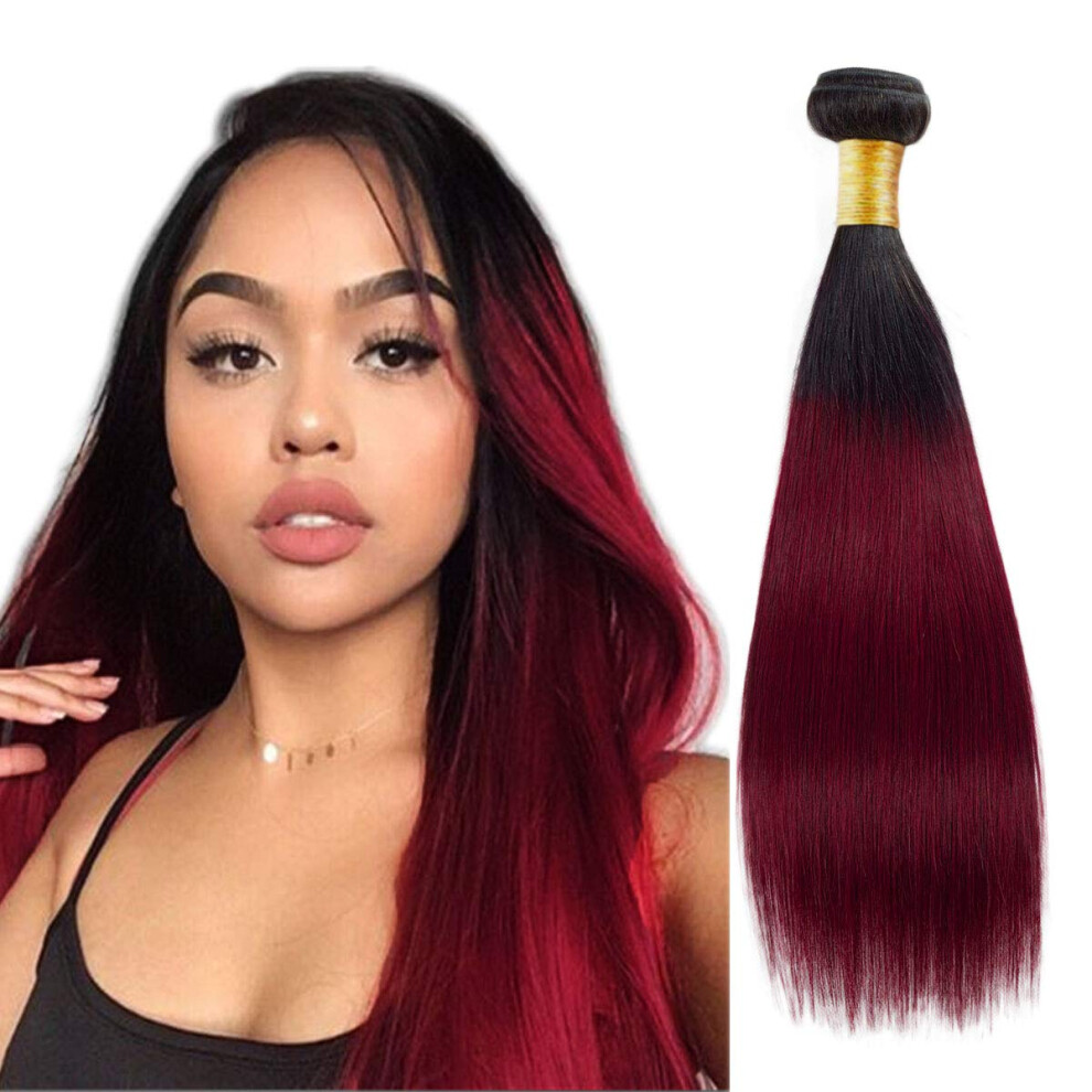 Unisex Red Ombre Human Hair Extensions Brazilian Straight 1B/99J Burgundy 8A Virgin Remy 20 Inch Bundle