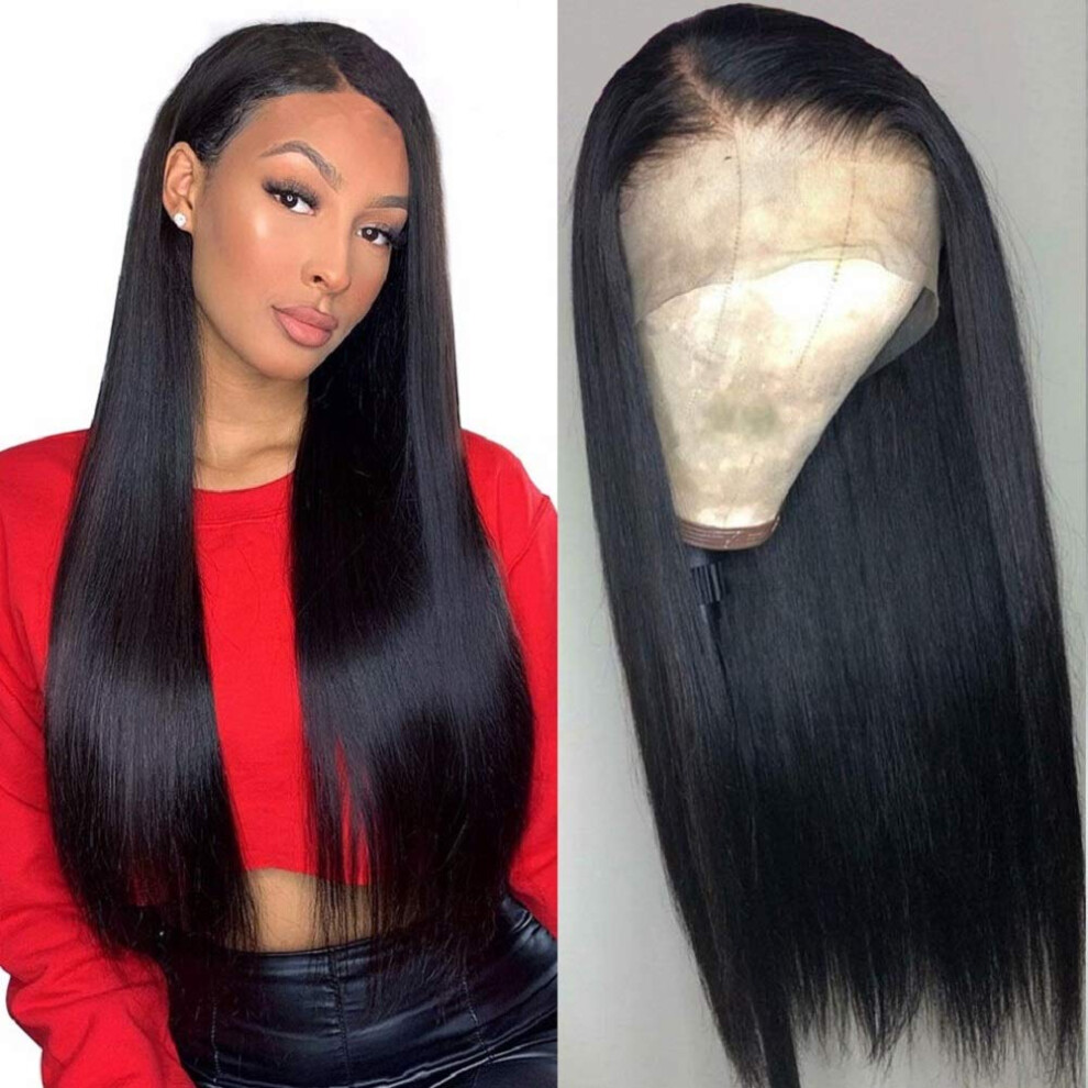 Unisex 18 Inch Brazilian Lace Front Wig Human Hair Pre Plucked 13X5 Virgin Hair Natural Color