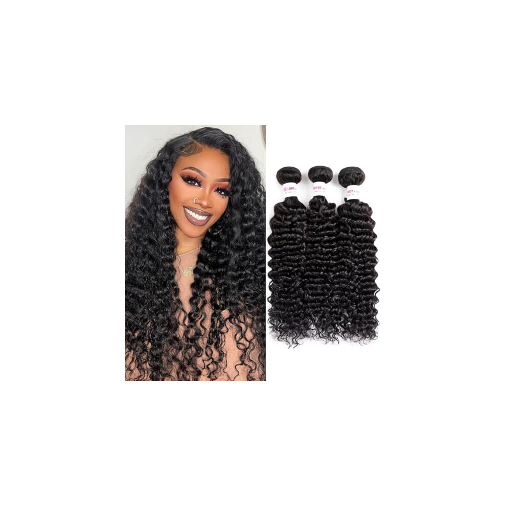 Unisex Brazilian Virgin Human Hair Extensions Deep Wave 12A Grade Double Weft Bundles Tanglefree
