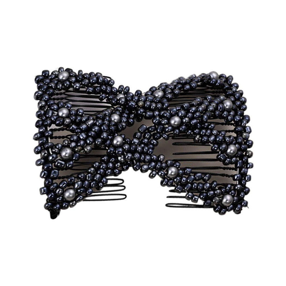 Handmade Beaded Double Hair Combs for Women, Stretchable Side Combs with Rhombus Design, Secure Hold