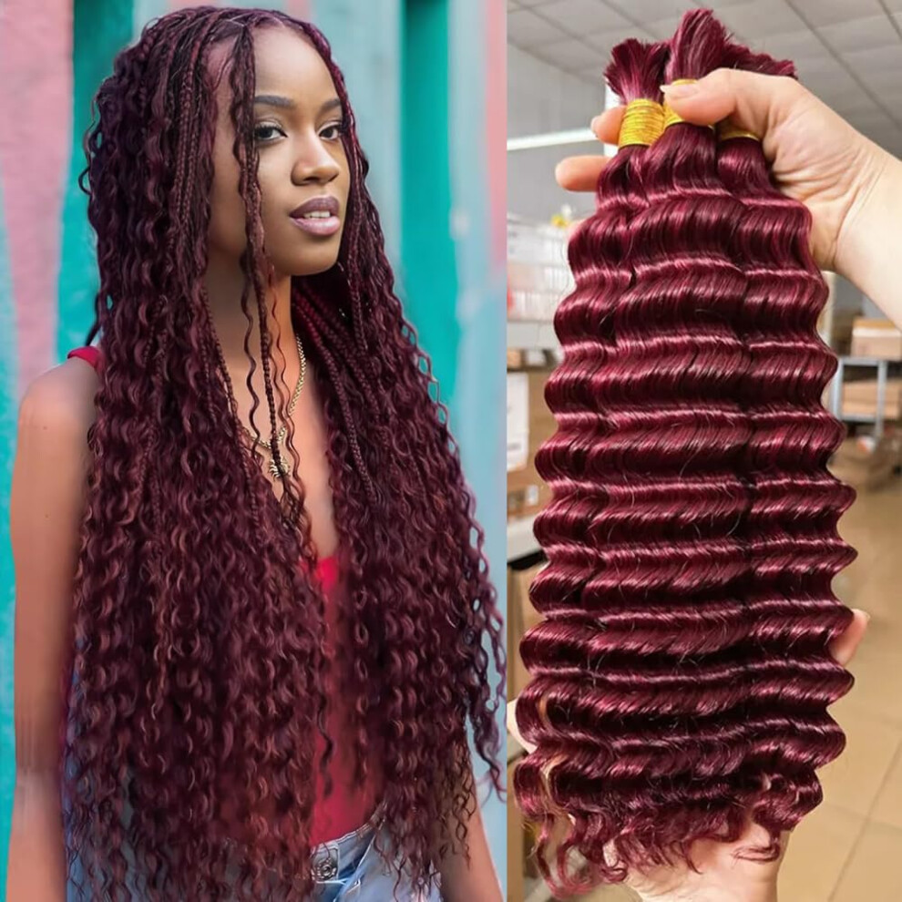 Unisex 99J Deep Wave Human Braiding Hair 28 Inch No Weft Bulk Extensions 100G Realistic Texture For Micro Braids