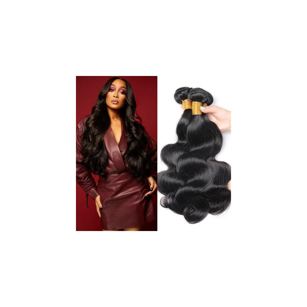 Unisex Black Brazilian Human Hair Extensions 12A Virgin Wavy Bundles Natural Double Weft 100G