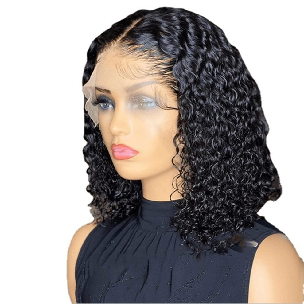 Unisex Black Short Curly Lace Front Wig Glueless Hd Transparent Pre Plucked Natural Hairline