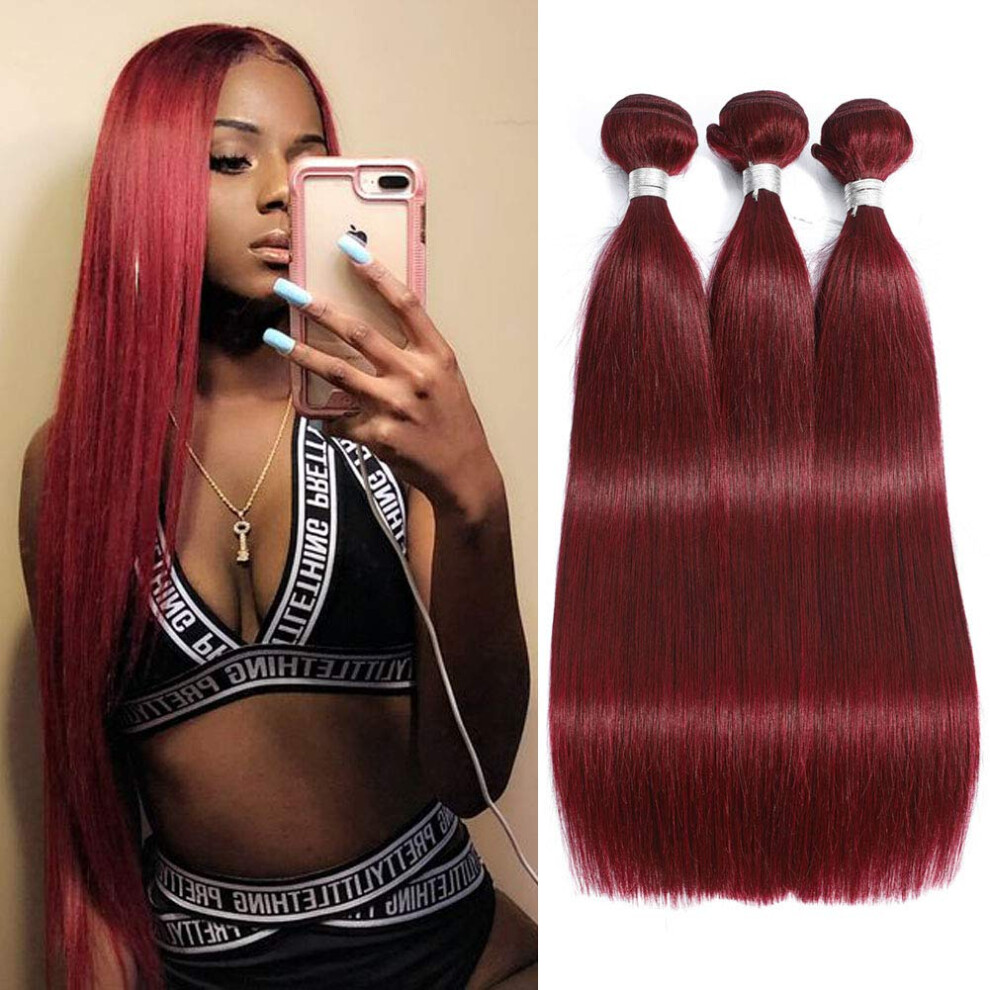 99J Burgundy Human Hair Bundles Silky Straight Virgin Brazilian Hair Extensions 18 20 22