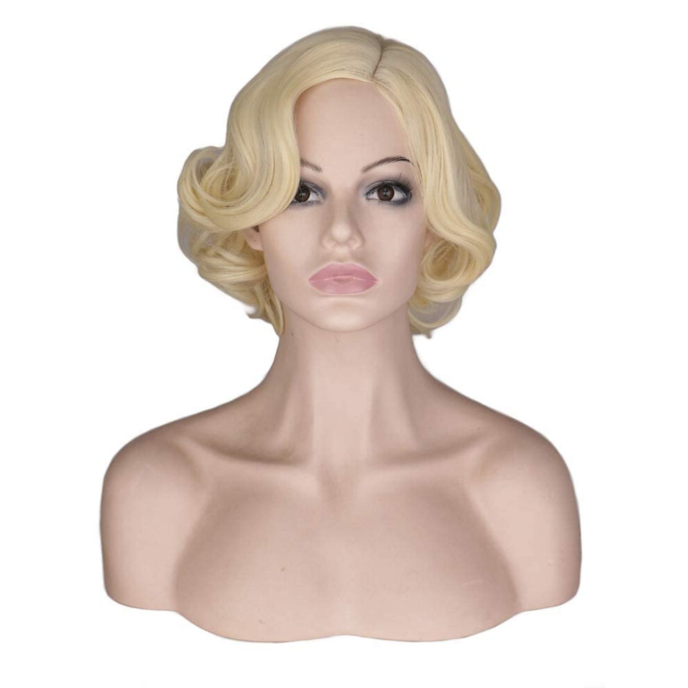 Short Bob Wig Heat Resistant Synthetic Blonde with Bangs for Women Natural Layered Waves